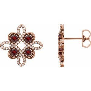 Ladies Natural Mozambique Garnet Natural Diamond Earrings — 14K Rose Gold