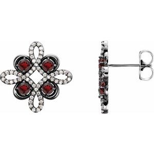 Ladies Natural Mozambique Garnet Natural Diamond Earrings — Sterling Silver
