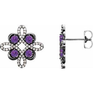 Ladies Natural Alexandrite Natural Diamond Earrings — 14K White Gold