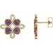 Ladies Natural Amethyst Natural Diamond Earrings — 14K Yellow Gold