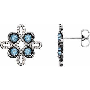 Ladies Natural Aquamarine Natural Diamond Earrings — Sterling Silver