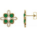Ladies Natural Emerald Natural Diamond Earrings — 14K Yellow Gold