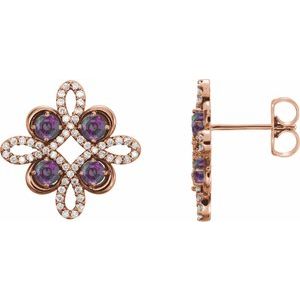 Ladies Natural Alexandrite Natural Diamond Earrings — 14K Rose Gold