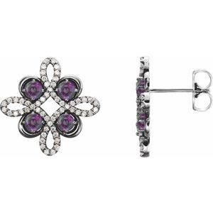 Ladies Natural Amethyst Natural Diamond Earrings — Sterling Silver