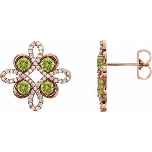 Ladies Natural Peridot Natural Diamond Earrings — 14K Rose Gold