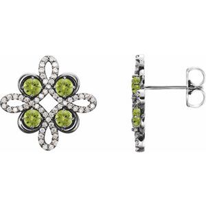 Ladies Natural Peridot Natural Diamond Earrings — Sterling Silver