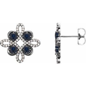 Ladies Natural Blue Sapphire Natural Diamond Earrings — Sterling Silver