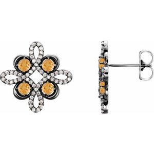 Ladies Natural Citrine Natural Diamond Earrings — Sterling Silver