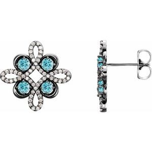Ladies Natural Blue Zircon Natural Diamond Earrings — Sterling Silver