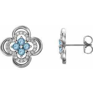 Ladies Natural Aquamarine Natural Diamond Clover Earrings — Sterling Silver
