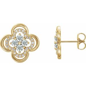Ladies Natural Diamond Clover Earrings — 14K Yellow Gold