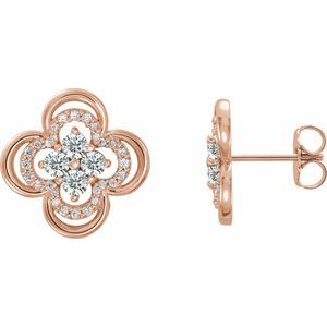 Ladies Natural Diamond Clover Earrings — 14K Rose Gold