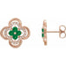 Ladies Natural Emerald Natural Diamond Clover Earrings — 14K Rose Gold