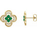Ladies Natural Emerald Natural Diamond Clover Earrings — 14K Yellow Gold
