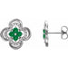 Ladies Natural Emerald Natural Diamond Clover Earrings — Sterling Silver