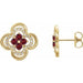 Ladies Natural Ruby Natural Diamond Clover Earrings — 14K Yellow Gold