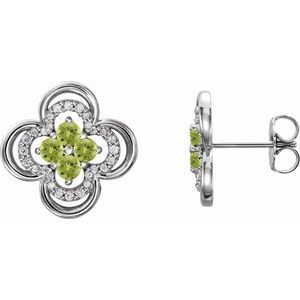 Ladies Natural Peridot Natural Diamond Clover Earrings — Sterling Silver