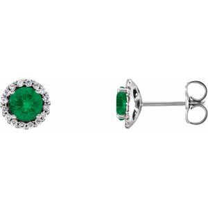 Ladies 3 mm Natural Emerald Natural Diamond Earrings — Sterling Silver