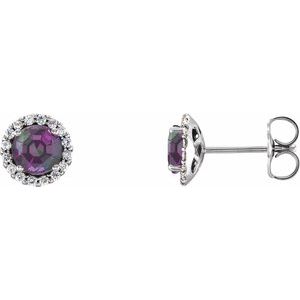 Ladies 3.5 mm Natural Alexandrite Natural Diamond Earrings — Sterling Silver