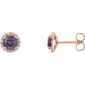 Ladies 3.5 mm Natural Alexandrite Natural Diamond Earrings — 14K Rose Gold