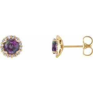 Ladies 3.5 mm Natural Alexandrite Natural Diamond Earrings — 14K Yellow Gold