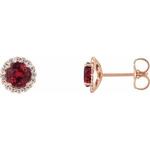 Ladies 3 mm Natural Ruby Natural Diamond Earrings — 14K Rose Gold