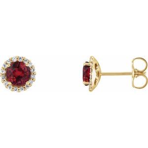 Ladies 3 mm Natural Ruby Natural Diamond Earrings — 14K Yellow Gold