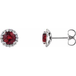 Ladies 3 mm Natural Ruby Natural Diamond Earrings — Sterling Silver