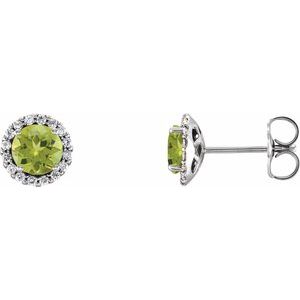 Ladies 3 mm Natural Peridot Natural Diamond Earrings — Sterling Silver