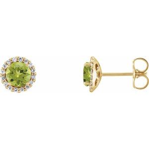 Ladies 3 mm Natural Peridot Natural Diamond Earrings — 14K Yellow Gold