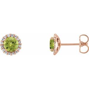 Ladies 3 mm Natural Peridot Natural Diamond Earrings — 14K Rose Gold