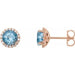 Ladies 3 mm Natural Aquamarine Natural Diamond Earrings — 14K Rose Gold