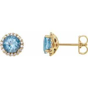 Ladies 3 mm Natural Aquamarine Natural Diamond Earrings — 14K Yellow Gold