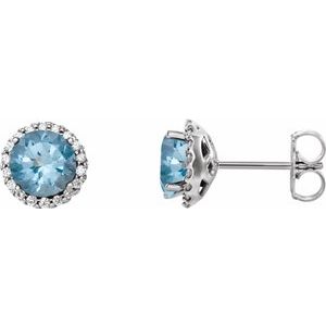 Ladies 3 mm Natural Aquamarine Natural Diamond Earrings — Sterling Silver