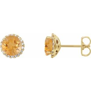 Ladies 3 mm Natural Citrine Natural Diamond Earrings — 14K Yellow Gold