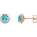Ladies 3 mm Natural Blue Zircon Natural Diamond Earrings — 14K Rose Gold