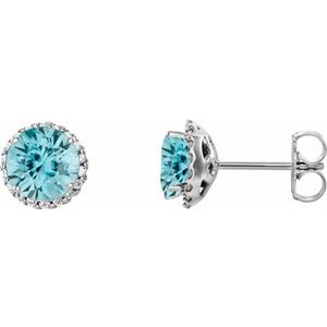 Ladies 3 mm Natural Blue Zircon Natural Diamond Earrings — Sterling Silver