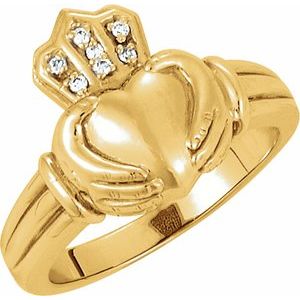 Ladies Natural Diamond Claddagh Band (Si2-Si3, G-H) — 14K Yellow Gold