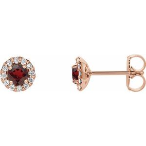 Ladies 3 mm Natural Mozambique Garnet Natural Diamond Earrings — 14K Rose Gold