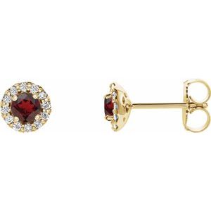 Ladies 3 mm Natural Mozambique Garnet Natural Diamond Earrings — 14K Yellow Gold