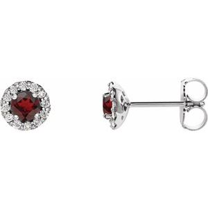 Ladies 3 mm Natural Mozambique Garnet Natural Diamond Earrings — Sterling Silver