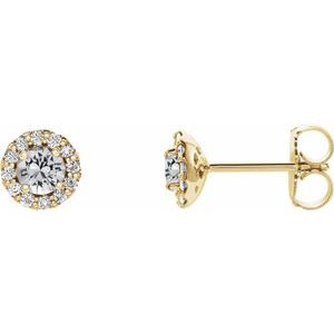 Ladies 3 mm Natural White Sapphire Natural Diamond Earrings — 14K Yellow Gold