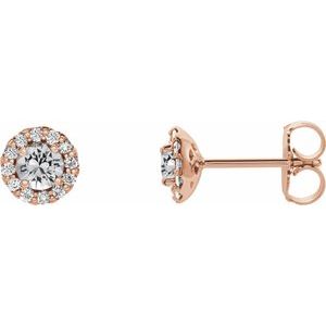 Ladies 3 mm Natural White Sapphire Natural Diamond Earrings — 14K Rose Gold