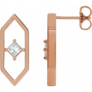 Ladies Natural Diamond Geometric Earrings — 14K Rose Gold