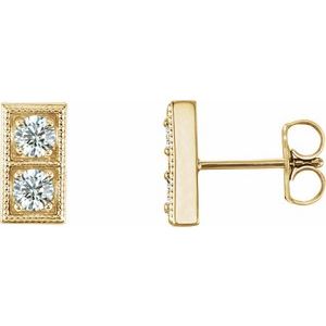 Ladies Natural Diamond Two-Stone Earrings — 14K Yellow Gold