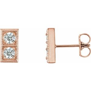 Ladies Natural Diamond Two-Stone Earrings — 14K Rose Gold