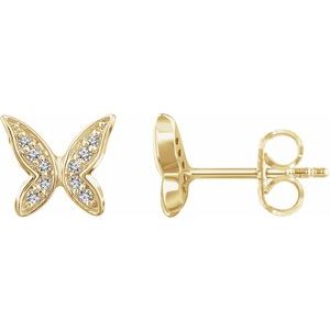 Ladies Natural Diamond Butterfly Youth Earrings — 14K Yellow Gold