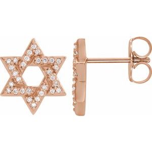 Ladies Natural Diamond Star of David Earrings — 14K Rose Gold