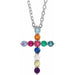 Ladies Natural Multi-Gemstone Natural Diamond Cross Necklace (I1, G-H) — 14K White Gold