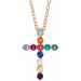 Ladies Natural Multi-Gemstone Natural Diamond Cross Necklace (I1, G-H) — 14K Rose Gold